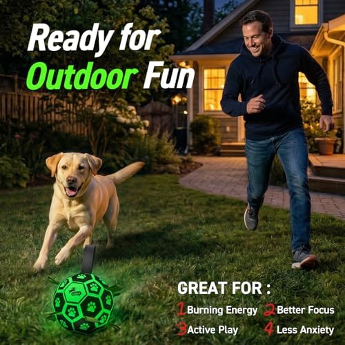 QDAN Glow in The Dark Dog Toys, Dog Soccer Ball with Straps, Night Play Fun - Image 2