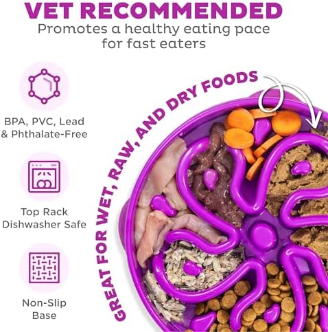 Outward Hound Fun Feeder Slo Bowl – Large 4‑Cup Capacity, Slow Feeding, Medium to Large Dogs, Non‑Slip, Purple, Flower Pattern - Image 3