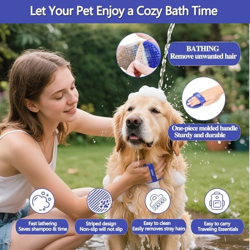 Dog bath brush, ROPO rubber massage dog shampoo brush, used for pet grooming, removing shedding fur, combing tangles and dead fur, suitable for pet dogs and cats (blue) - Image 3