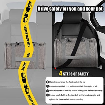 Cat Carrying Case - Pet Carrier Airline Approved, Protable and Breathable Pet Travel Carrier Removable Fleece Pad, Collapsible Cat Carrier Dog Carrier for Medium Cats Small Cats Dogs (17*11*11 grey) - Image 6