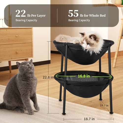 JUNSPOW Double Cat Bed Black, Breathable for 2 Cats 22.8in x18.7in x 18.7in - Image 5