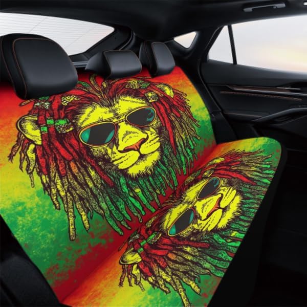 Fashion Universal Fit Auto Bench Seat Cushion Covers, Dirt Proof Dog Car Back Seat Cover, Car Rear Bench Seat Covers for Trucks SUV Compatible with Jamaican Rasta Flag Rastafarian Reggae Lion