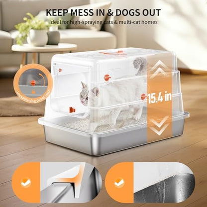 Stainless Steel Cat Litter Box with Lid, Extra Large Enclosed Metal Litter - Image 5