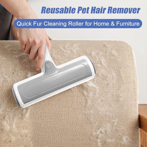 Roller Pet Hair Remover – Reusable Lint Roller for Dog & Cat Hair on Furniture, Couch, Carpet, Rugs, Bedding & Car – Portable, Eco-Friendly (White Gray) - Image 2