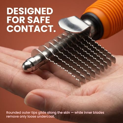 Poodle Dematting Fur Rake Comb Brush for Dogs and Cats - Long 2.5" Steel Safety Blades Metal Comb for Detangling Matted or Knotted Undercoat Hair (Orange) - Image 6