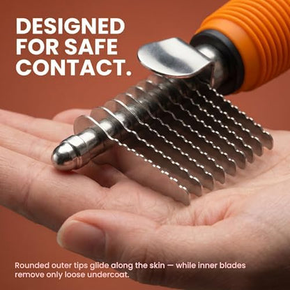 Poodle Dematting Fur Rake Comb Brush for Dogs and Cats - Long 2.5" Steel Safety Blades Metal Comb for Detangling Matted or Knotted Undercoat Hair (Orange) - Image 6