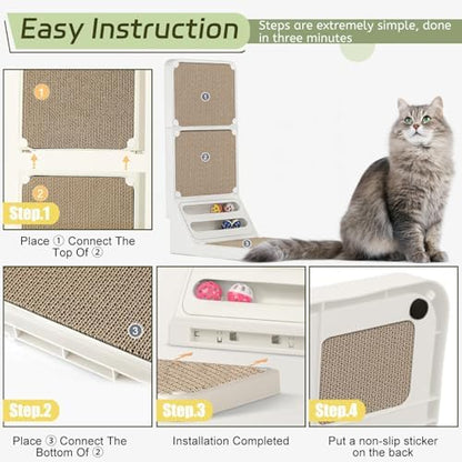 Cat Scratcher Cat Scratch Pad L Shape Wall Mounted Dual Use (Vert/Horiz) Kitten Bunifa Scratching Card Board Vertical Post with Ball Toys Feathers,Protecting Furniture Core is Replaceable Large White - Image 5