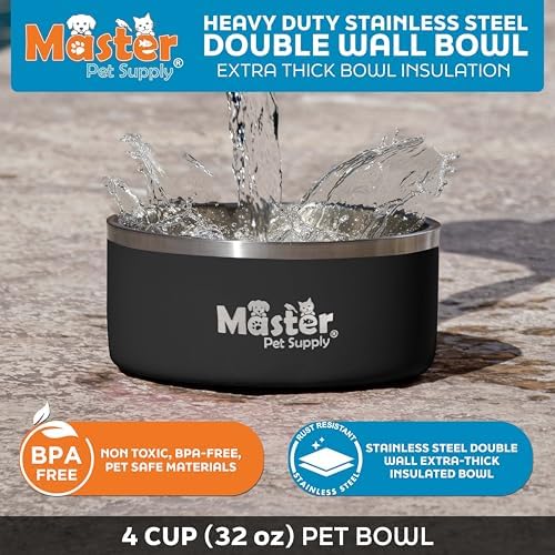 Master Pet Supply Stainless Steel Dog Bowls 32 oz Heavy Duty Black Velvet - Image 3