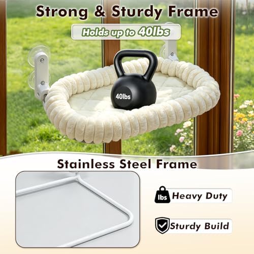 AMOSIJOY Foldable Cat Window Perch with Cloud-Soft Cushion Bed, XL White - Image 6