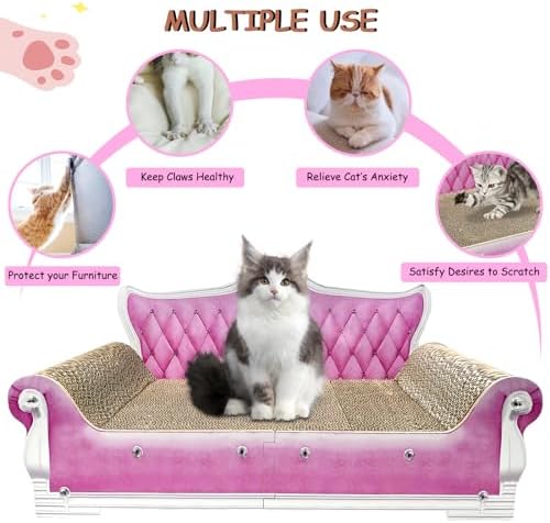 Luxury Cardboard Cat Scratcher Sofa Bed, Couch Shaped Scratching Board with Catnip, Scratcher for Indoor Cats, Large Pink - Image 4
