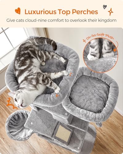 Feandrea Cat Tree, 81.1-Inch Large Cat Tower, Multi-Level Condo, Light Gray - Image 3