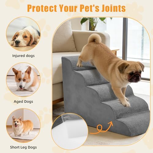 NEWBULIG 5-Step Dog Stairs, 22.8" H Dog Steps for Sofa and Chair, Curved - Image 4