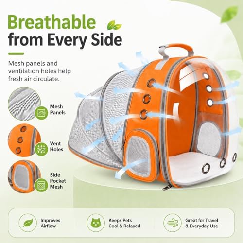 Expandable Cat Carrier Backpack with Bubble Window, Orange - Image 4