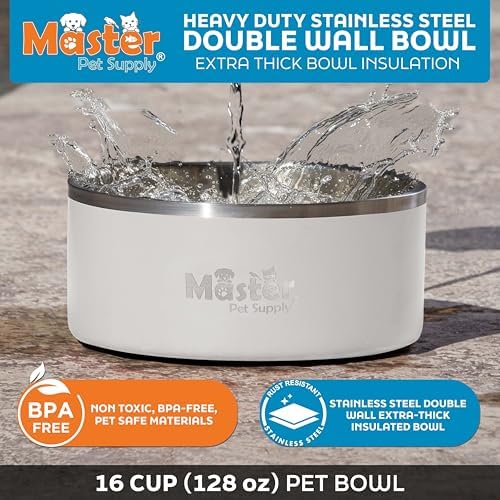 Master Pet Supply Stainless Steel Dog Bowls 128 oz Heavy Duty Bone White - Image 3