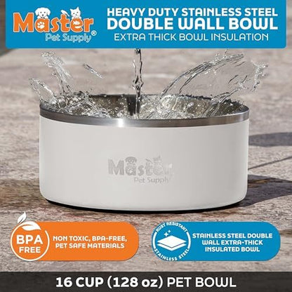 Master Pet Supply Stainless Steel Dog Bowls 128 oz Heavy Duty Bone White - Image 3