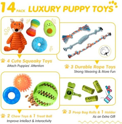 Zeaxuie 14 Pack Puppy Toys for Teething Small Dogs, Puppy Chew Toys with Cute Squeaky Dog Toys, Ball and More Rope Dog Chew Toys - Image 2