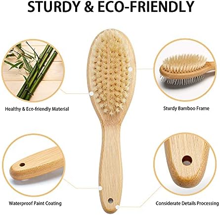 Dog Brush Cat Brush, Vokiuler Double Sided Bristle and Pin Pet Brush for Dog Grooming, Real Boar Bristle Shedding Brush with Bamboo Handle for Long Short Hair, 2 Pack Dog Comb, White - Image 5