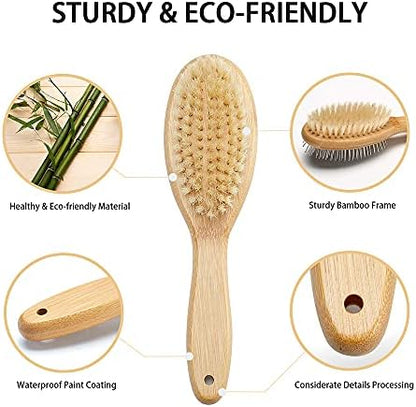 Dog Brush Cat Brush, Vokiuler Double Sided Bristle and Pin Pet Brush for Dog Grooming, Real Boar Bristle Shedding Brush with Bamboo Handle for Long Short Hair, 2 Pack Dog Comb, White - Image 5