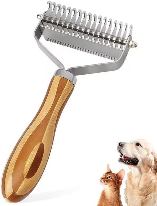 2-in-1 Pet Dematting&Deshedding Undercoat Rake with Bamboo Handle by Histotree