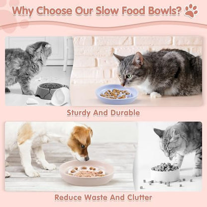 Cat Slow Feeder Bowl Set,2 Pcs Pastel Series Cat Plate for Dry and Wet Food - Image 4