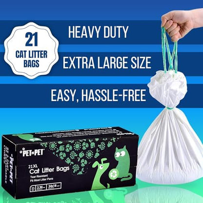 Pet N Pet Cat Litter Box Liners, 21 Count, Drawstring Bags Extra Large Fit - Image 2