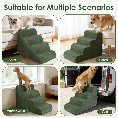 Dog Stairs for Small Dogs 18" H, 4-Step Dog Ramp for Aged and Injured Dogs, Foam Pet Stairs for Cats to Get on Bed, Couch or Chair, Non-Slip, Steady, Washable Cover, Green - Image 5