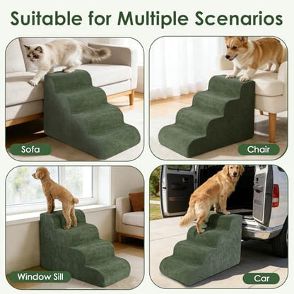 Dog Stairs for Small Dogs 18" H, 4-Step Dog Ramp for Aged and Injured Dogs, Foam Pet Stairs for Cats to Get on Bed, Couch or Chair, Non-Slip, Steady, Washable Cover, Green - Image 5