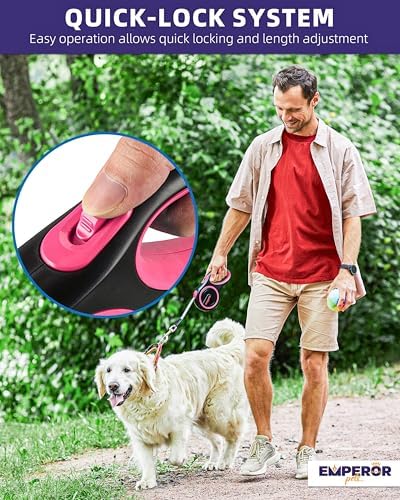 Emperor Pets Retractable Dog Leash, 26 ft, Up to 110lbs, Pink -PK26 - Image 3
