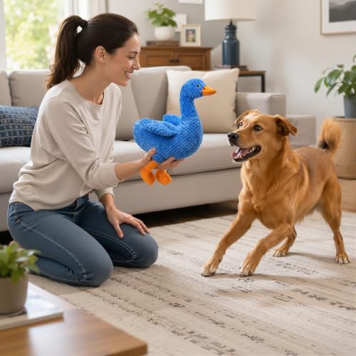 Blue Plush Duck Dog Toy, Stuffed Squeaky Toy with Crinkle Paper - Image 7