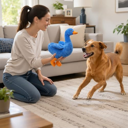 Blue Plush Duck Dog Toy, Stuffed Squeaky Toy with Crinkle Paper - Image 7