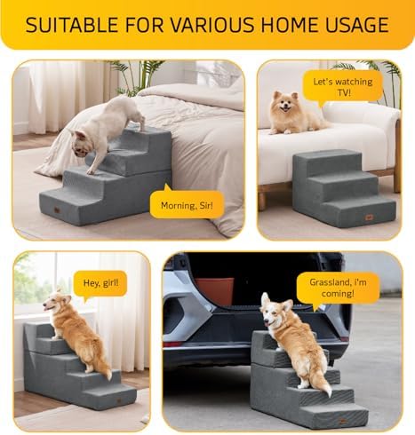 Dog Stairs for Small Dog Steps for Bed Ramps Stairs Extra Wide Steps for Bed Foam Stairs for Couch Sofa 35D Strong Support Pet Stairs Non-Slip Bottom Pet Steps to Get on Bed, Grey, 3 Steps - Image 2