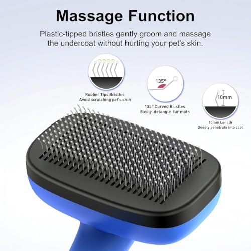 Self Cleaning Slicker Brush for Dog and Cat Shedding, Blue - Image 2