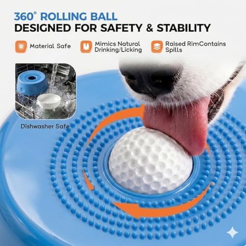 Dog Licking Bowl with Rolling Ball, Dog Lick Bowl, Slow Feeder Dog Bowls, Lick Mat for Dogs with Silicone BPA-Free Food-Grade Suction Base for Yogurt Bone Broth Peanut Butter - Image 2