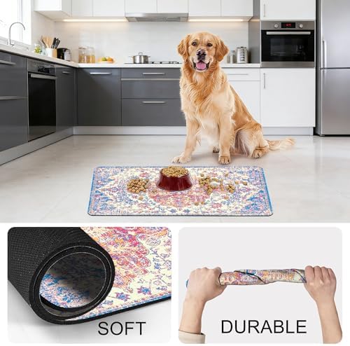 Cat Food Mat Pet Feeding Mats Dog Bowls Mat Cat Water Mat 12x20 Inch Boho1 - Image 7