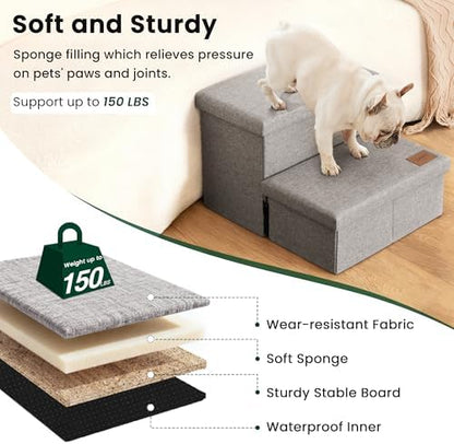 Love's cabin Dog Stairs for High Bed, Foldable Pet Stairs for Small Medium or Large Dogs Puppy with Storage for Bed or Couch, Cat Dog Steps Ramp with Zip up to 200 lbs, Solid Grey, 2 Steps - Image 4