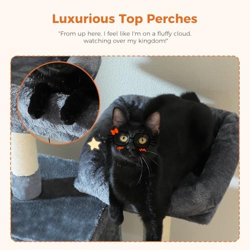MUTTROS 70.8" Tall Cat Tree for Large Cats, Multi-Level Cat Tower with 8 Sisal Scratching Posts, 2 Top Perches, Big Condo, Large Hammock, and Cat Furniture for Indoor Cats, Dark Gray - Image 4