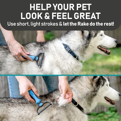 Maxpower Planet Pet Grooming Brush and 2X Grooming Gloves Combo - Double Sided Dematting, Deshedding Undercoat Rake for Dogs and Cats - Reduce Shedding Easily - Blue - Image 4