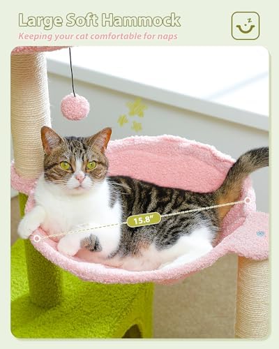 MUTTROS Flower Cat Tree with Large Metal Frame Hammock, 35" Cute Cat Tower with Sisal Scratching Posts for Small Indoor Cats, Cat Condo with Pink Top Perch for Kittens, Pink - Image 4