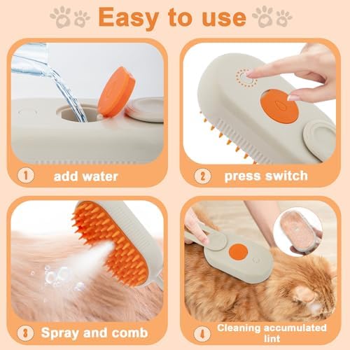 4-in-1 Cat Steam Brush Cat and Dog Anti-Static steam Brush with Spray for Massaging,cleaning,Shedding,Grooming,New Rechargeable Pet Grooming Brushes(cream khaki) - Image 2