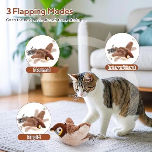 AUSCAT Flappy Bird Cat Toy, Simulated Chirping Bird Cat Toy Flapping Wings, Rechargeable，Interactive Catnip Toys for Indoor Kittens (No Flying) - Image 3