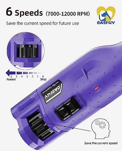 Casfuy Dog Nail Grinder Quiet - (45db) 6-Speed Pet Nail Grinder with 2 LED Lights for Large Medium Small Puppy Dogs/Cats, Professional 3 Ports Rechargeable Electric Dog Nail Trimmer with Dust Cap - Image 2