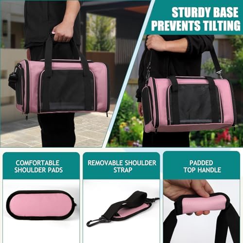 Top tasta Dog Cat Carrier Pet Carriers for Small Medium Large Cats Dogs Carrier Soft Sided Small Puppy Carrier Purse 15 lbs Portable Foldable Airline Approved Dog Cat Travel Carrier Pink 18x11x11 - Image 6