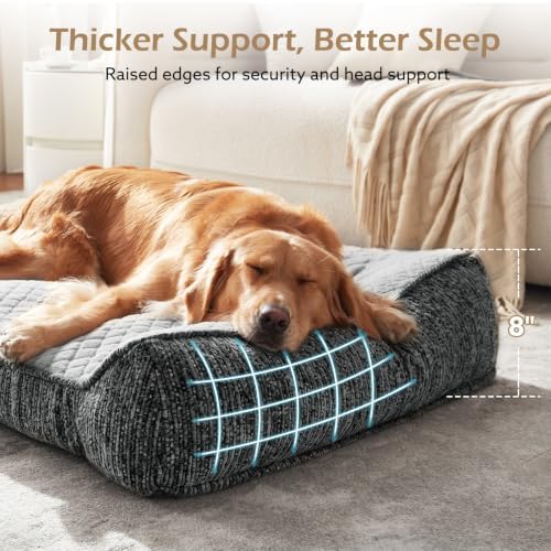 JOEJOY Orthopedic Dog Bed Medium Sized Dogs, Extra Thick Supportive Big Dog Couch Bed with Sides, Ultra Soft Pet Bed Sofa, Light Grey, 35''x25'' - Image 3