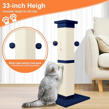 Cat Scratching Post 33 Inch Nature Sisal Scratch Post for Indoor Cats, Large Cat Scratcher Protect Your Furniture, for All Breeds Blue - Image 7