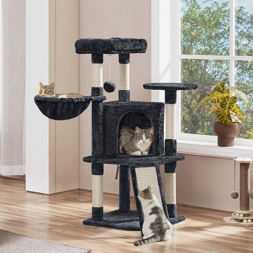 Yaheetech Cat Tree, 42in Cat Tower for Indoor Kittens, Pet Play House with Large Perch & Scratching Posts & Cozy Condo & Scratching Ramp, Kitten Furniture Activity Center, Black - Image 2
