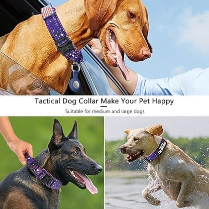 DAGANXI Tactical Dog Collar, Adjustable Military Training Nylon Dog Collar with Control Handle and Heavy Metal Buckle for Medium and Large Dogs, with Patches and Airtags Case (XXL, Purple Sky) - Image 6