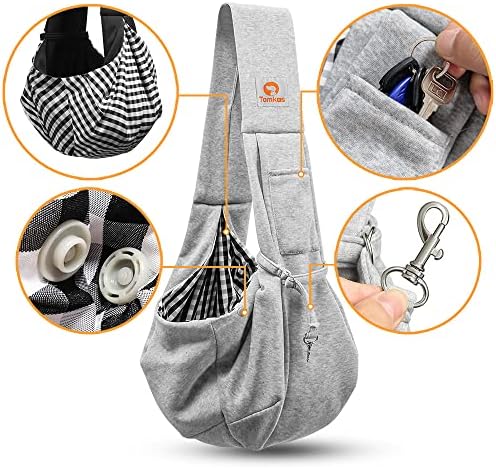 Tomkas Small Dog Cat Sling Carrier Puppy Purse Travel Wrap Soft Crossbody Pet Bag (Gray, M - Classic Pocket & Classic Strap) - Image 6