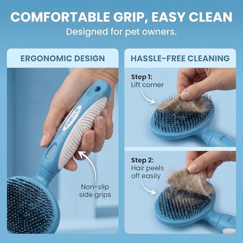 Round Bristle Pet Brush for Dogs and Cats - Soft Dog Brush for Grooming Short or Long Hair - Gentle Tool for Sensitive Skin Removes Dander, Dirt, and Detangles (Blue) - Image 5