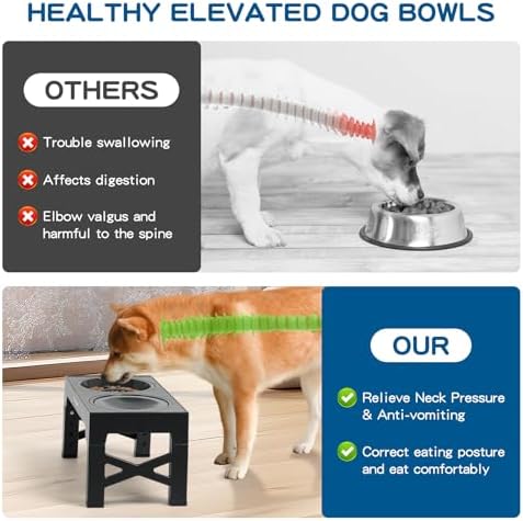 3-in-1 Elevated Slow Feeder Dog Bowls for Food and Water, 5 Heights Adjustable Raised Dog Bowls, Non-Slip, No Spill, for Small Medium Large Dogs and Cats(Grey) - Image 4