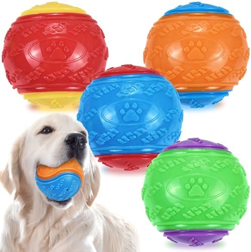 LECHONG 3.5in Squeaky Dog Balls Toys for Training, Dog Toys to Keep Them Busy, High Bouncy Balls for Interactive Playing, Great for Puppy Pet Teething and Chew 4Pcs by LECHONG